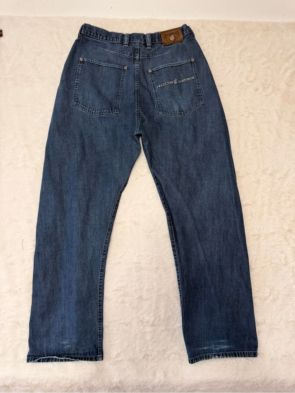 Vintage Rocawear Y2K Baggy Jeans Mens 32x30 Dark Wash Wide Leg Hip Hop Denim